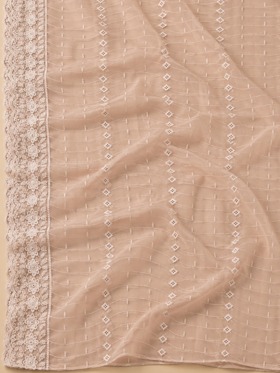 Peach Georgette Embroidered Unstitched Dress Material