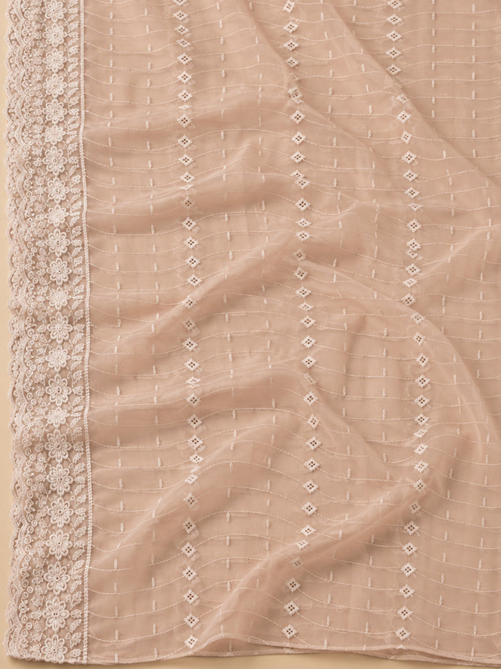 Peach Georgette Embroidered Unstitched Dress Material