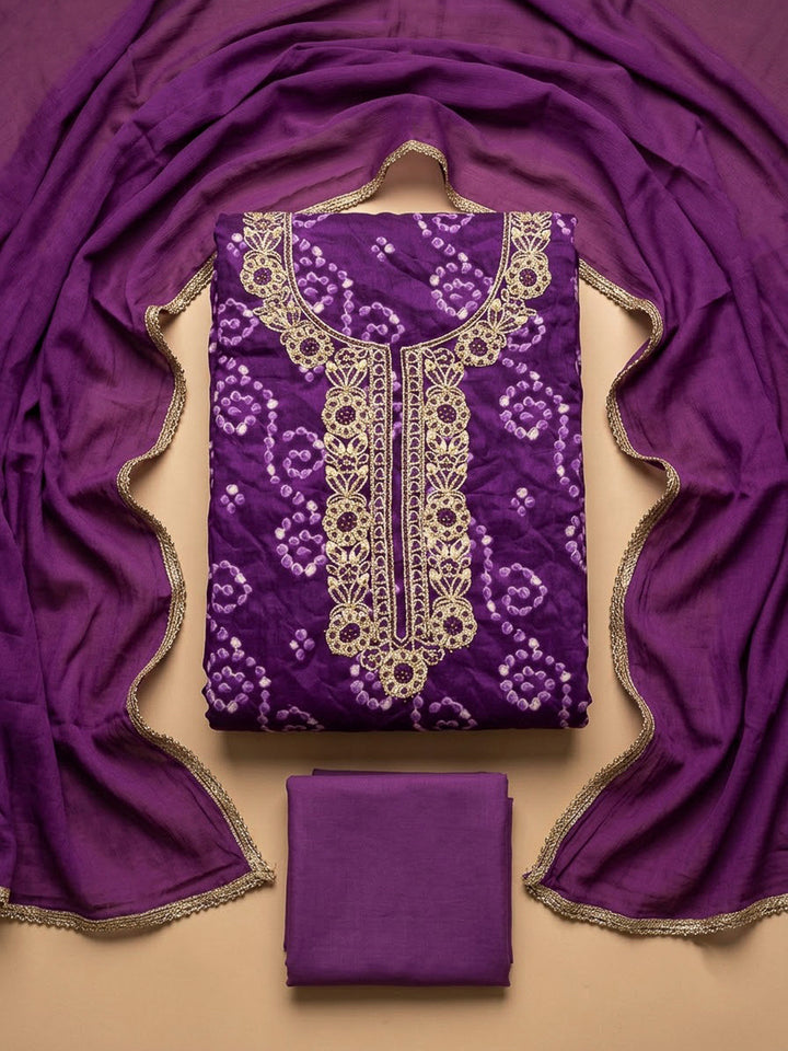 Purple Cotton Blend Embroidered Unstitched Dress Material