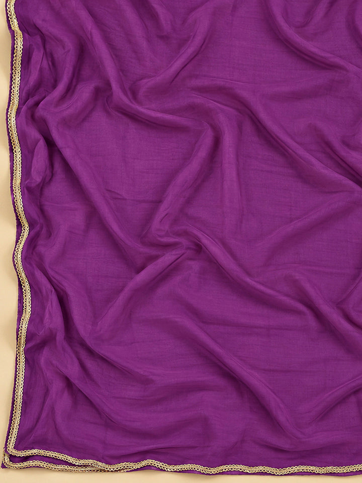Purple Cotton Blend Embroidered Unstitched Dress Material