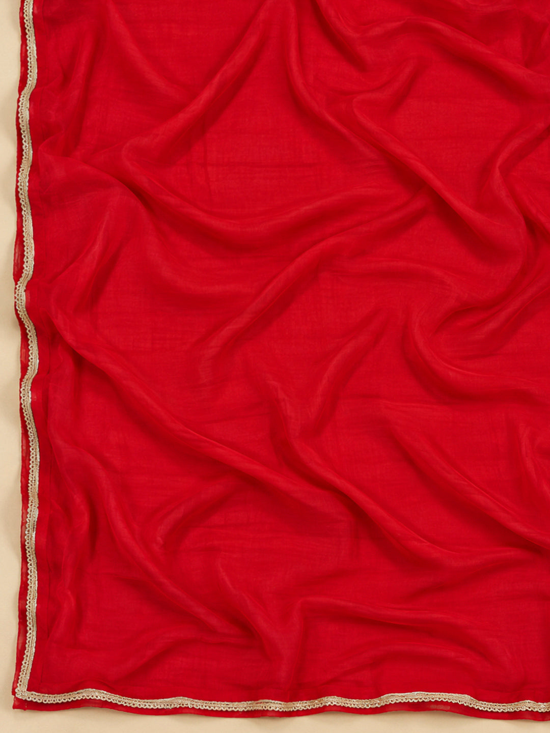 Red Cotton Blend Embroidered Unstitched Dress Material