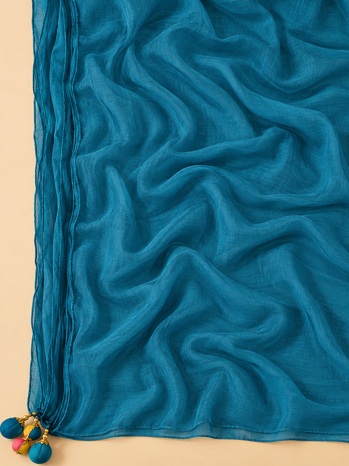 Blue Cotton Blend Embroidered Unstitched Dress Material
