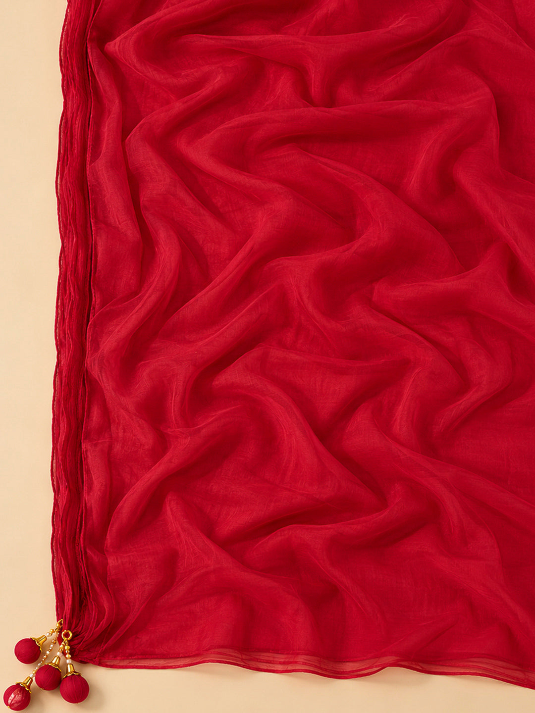 Red Cotton Blend Embroidered Unstitched Dress Material