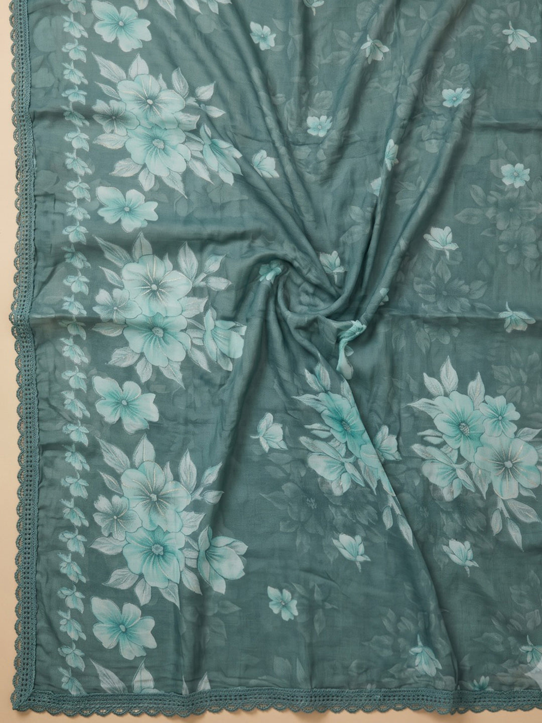 Grey Cotton Blend Printed Unstitched Dress Material