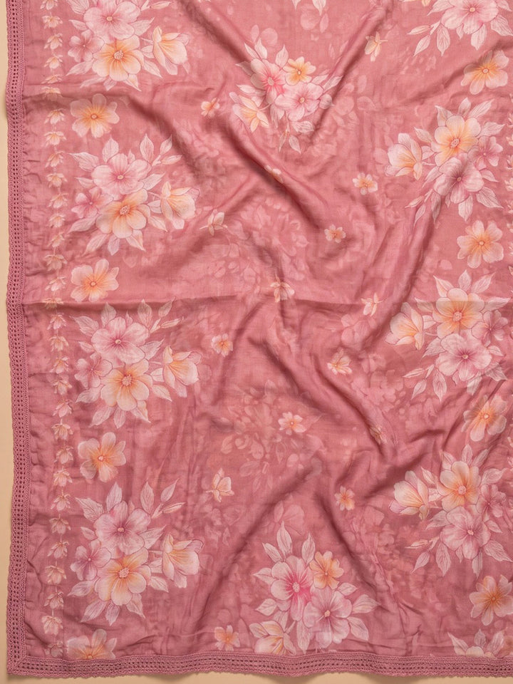 Onion-Pink Cotton Blend Printed Unstitched Dress Material