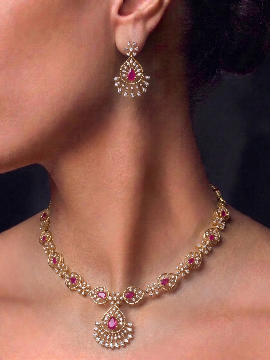 Gold-Ruby Imitation Jewelry-Set