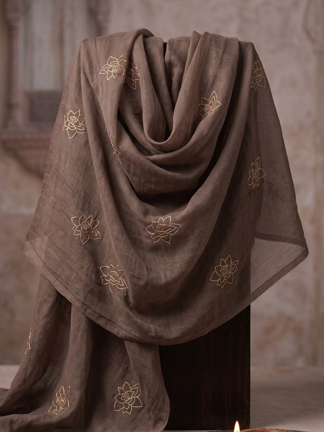 Brown Printed Chanderi Kurta With Pant &amp; Dupatta