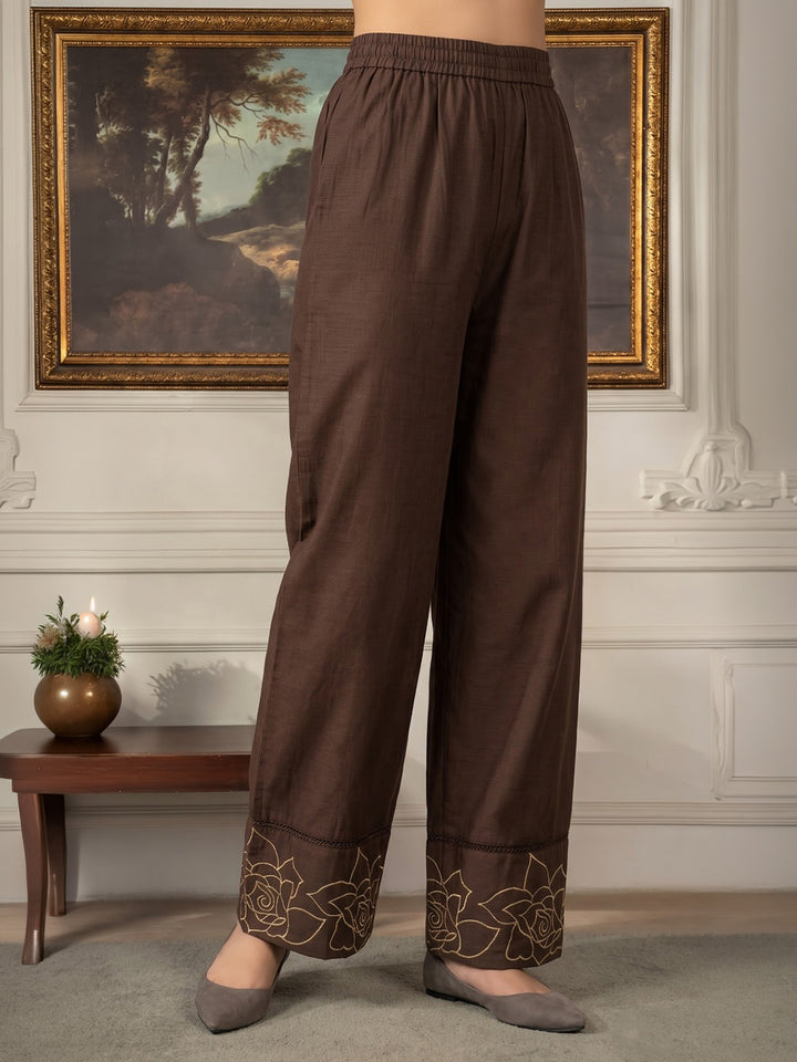 Brown Printed Chanderi Kurta With Pant &amp; Dupatta