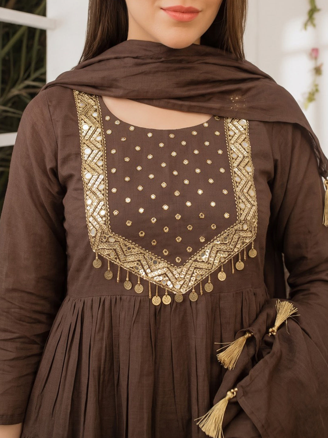 Brown Printed Cotton Blend Kurta With Pant &amp; Dupatta
