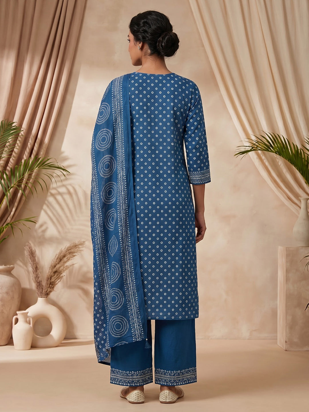 Blue Printed Cotton Blend Kurta With Pant &amp; Dupatta