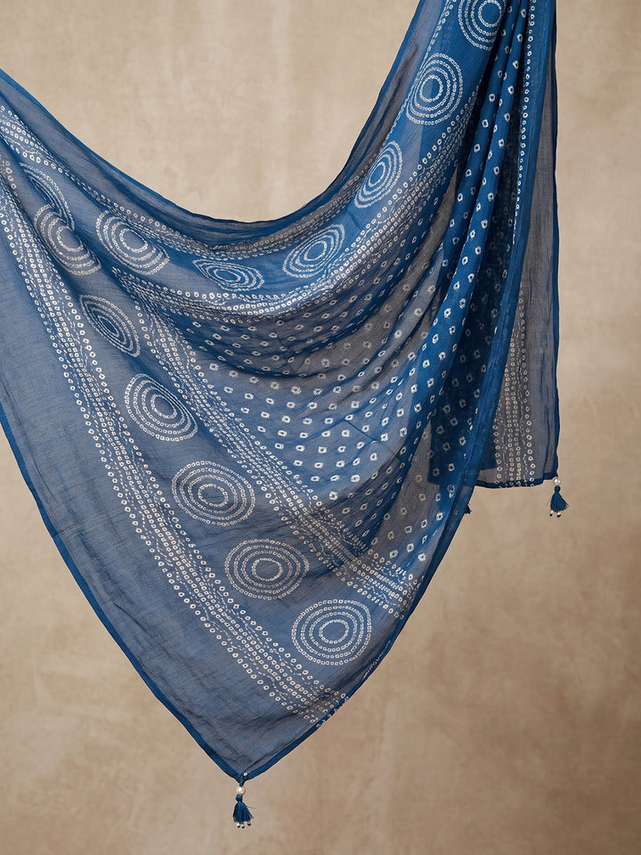 Blue Printed Cotton Blend Kurta With Pant &amp; Dupatta