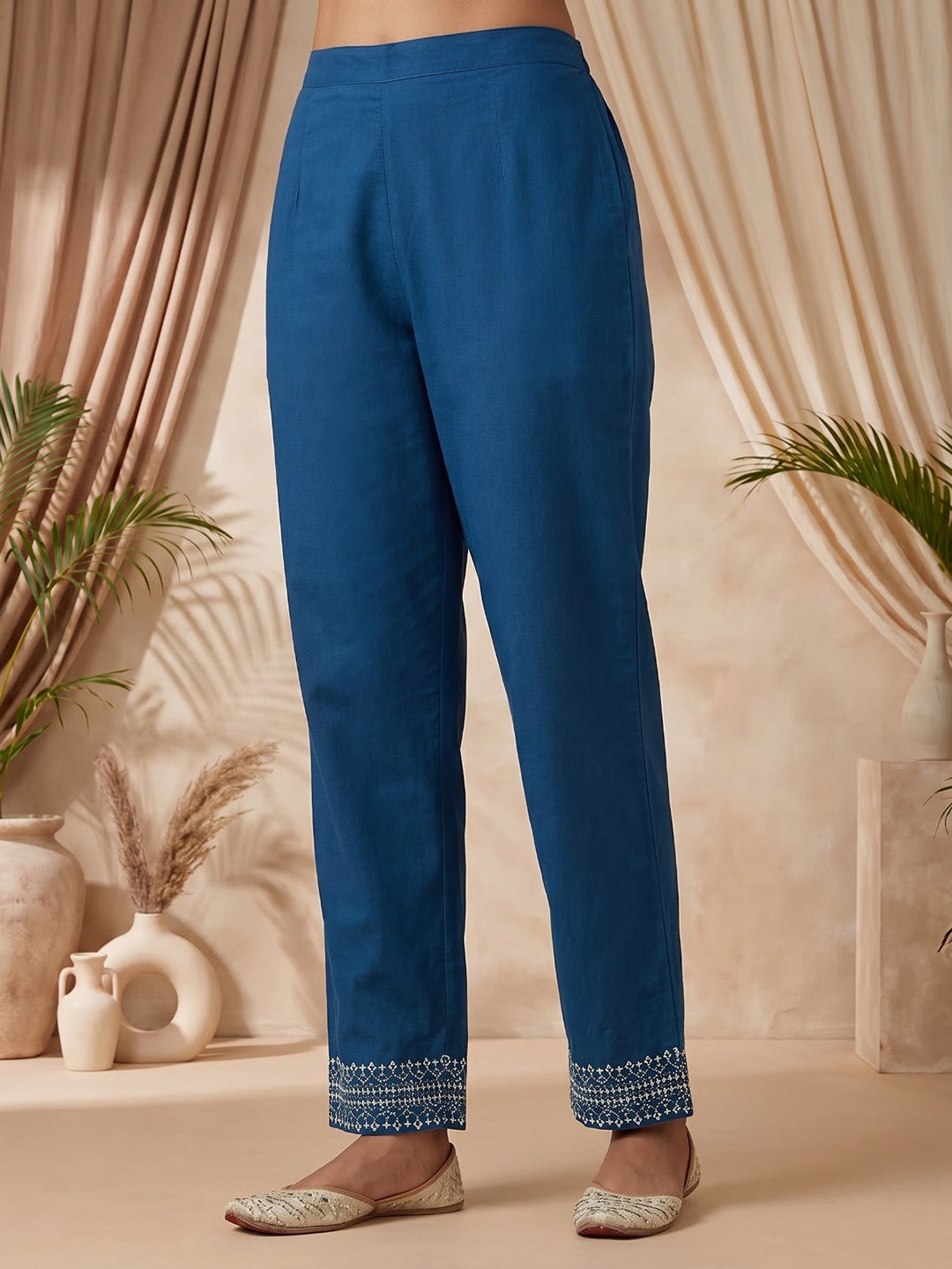 Blue Printed Cotton Blend Kurta With Pant &amp; Dupatta