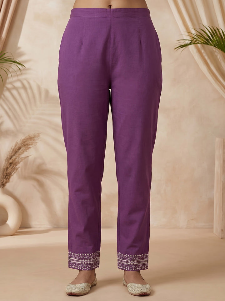 Wine Printed Cotton Blend Kurta With Pant &amp; Dupatta