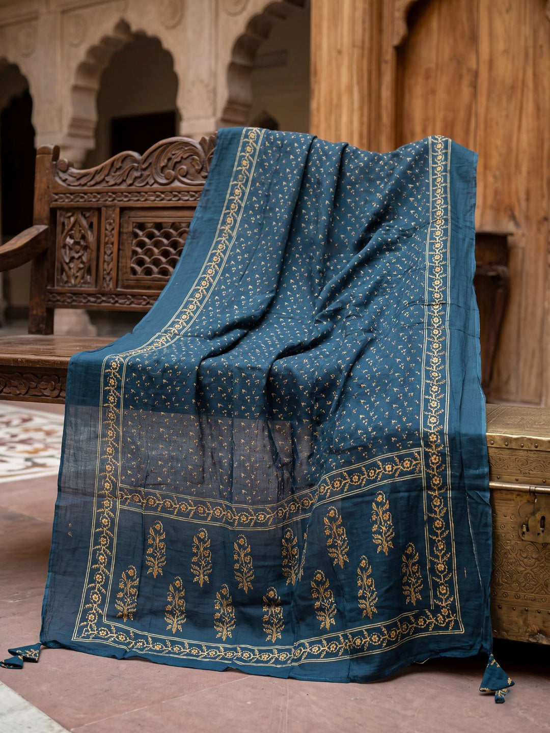 Blue Printed Cotton Blend Kurta With Pant &amp; Dupatta