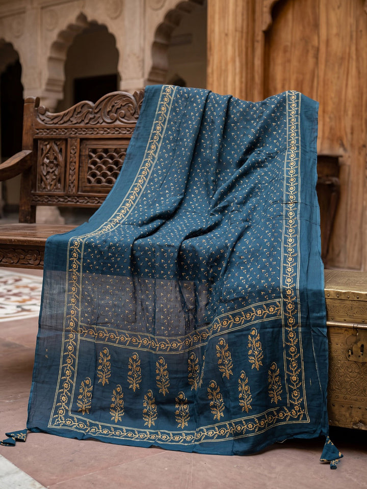 Blue Printed Cotton Blend Kurta With Pant &amp; Dupatta