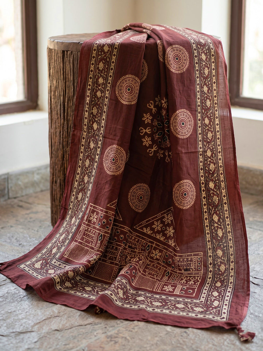 Maroon Printed Cotton Blend Kurta With Pant &amp; Dupatta