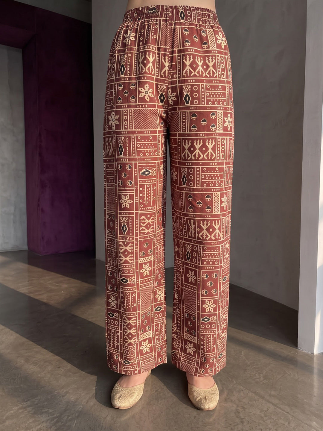 Maroon Printed Cotton Blend Kurta With Pant &amp; Dupatta