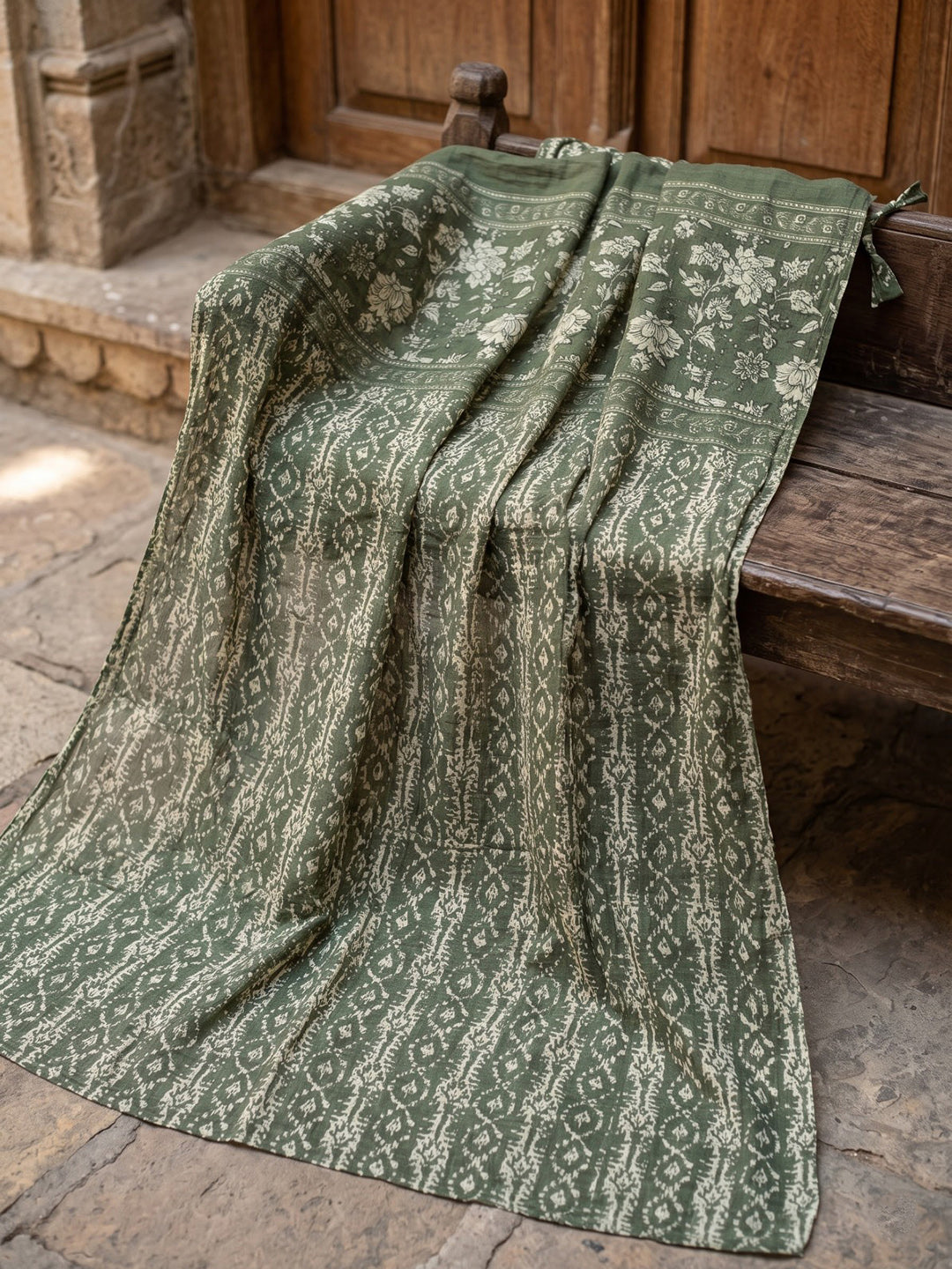 Aqua Green Printed Cotton Blend Kurta With Pant &amp; Dupatta