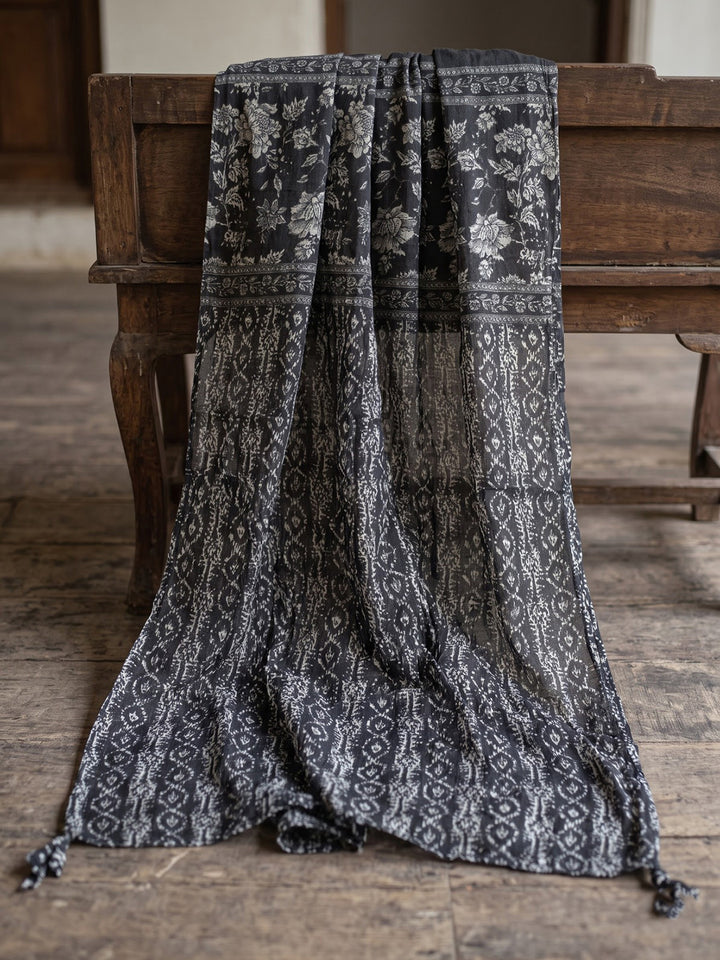 Black Printed Cotton Blend Kurta With Pant &amp; Dupatta