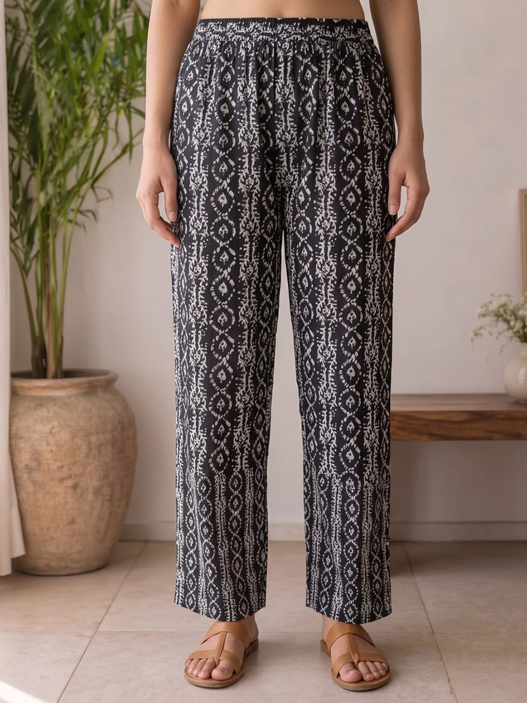 Black Printed Cotton Blend Kurta With Pant &amp; Dupatta