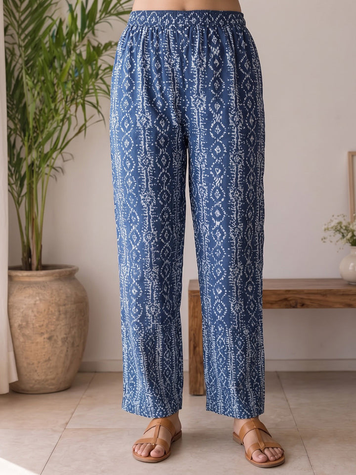 Blue Printed Cotton Blend Kurta With Pant &amp; Dupatta