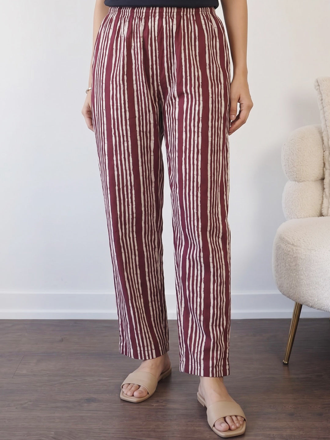 Wine Printed Cotton Blend Kurta With Pant &amp; Dupatta