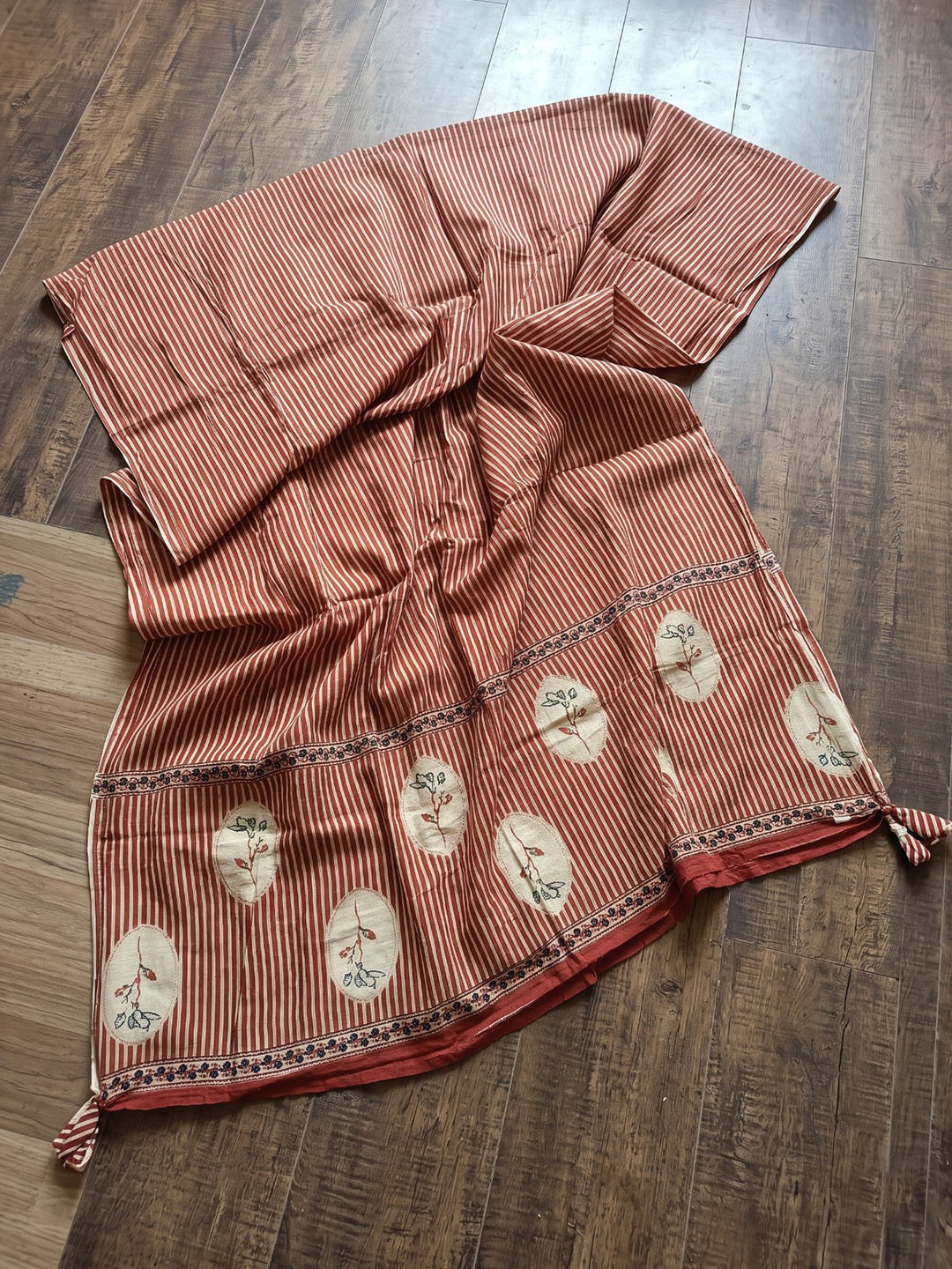 Rust Printed Cotton Blend Kurta With Pant &amp; Dupatta