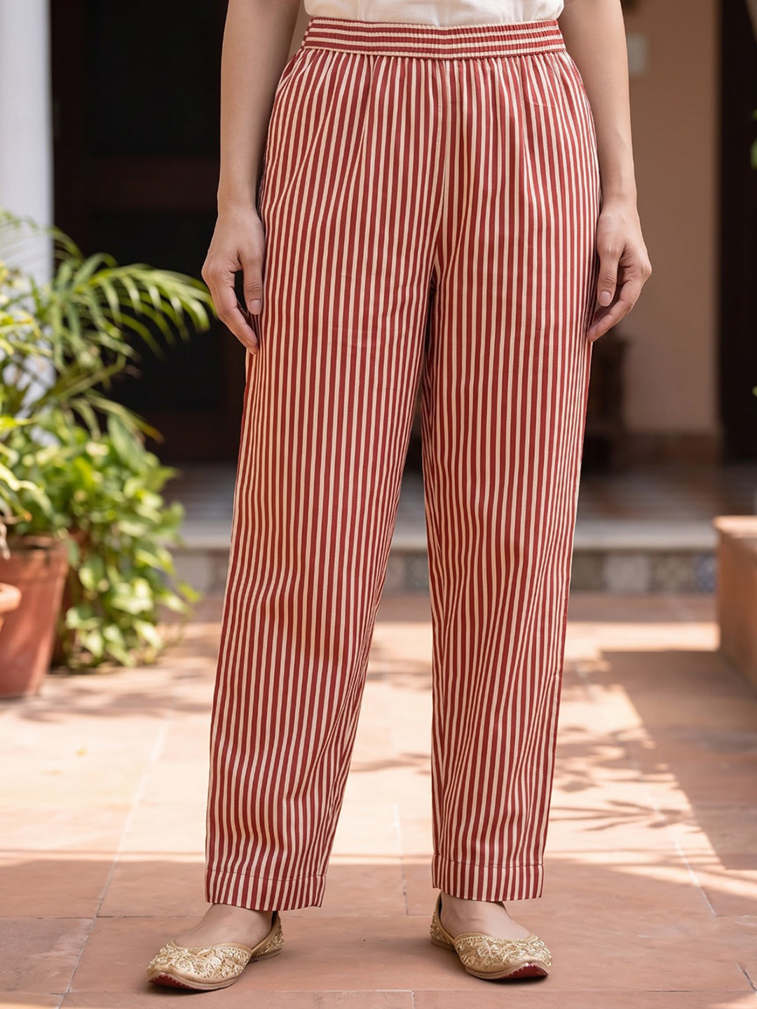 Rust Printed Cotton Blend Kurta With Pant &amp; Dupatta