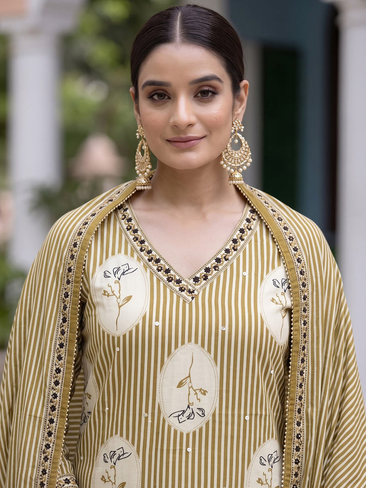 Yellow Printed Cotton Blend Kurta With Pant &amp; Dupatta