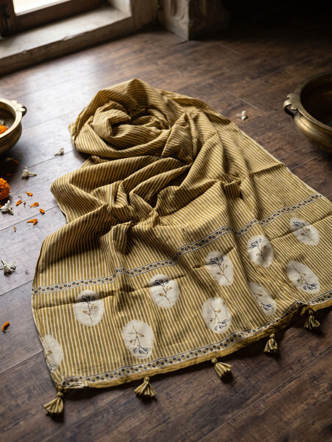 Yellow Printed Cotton Blend Kurta With Pant &amp; Dupatta