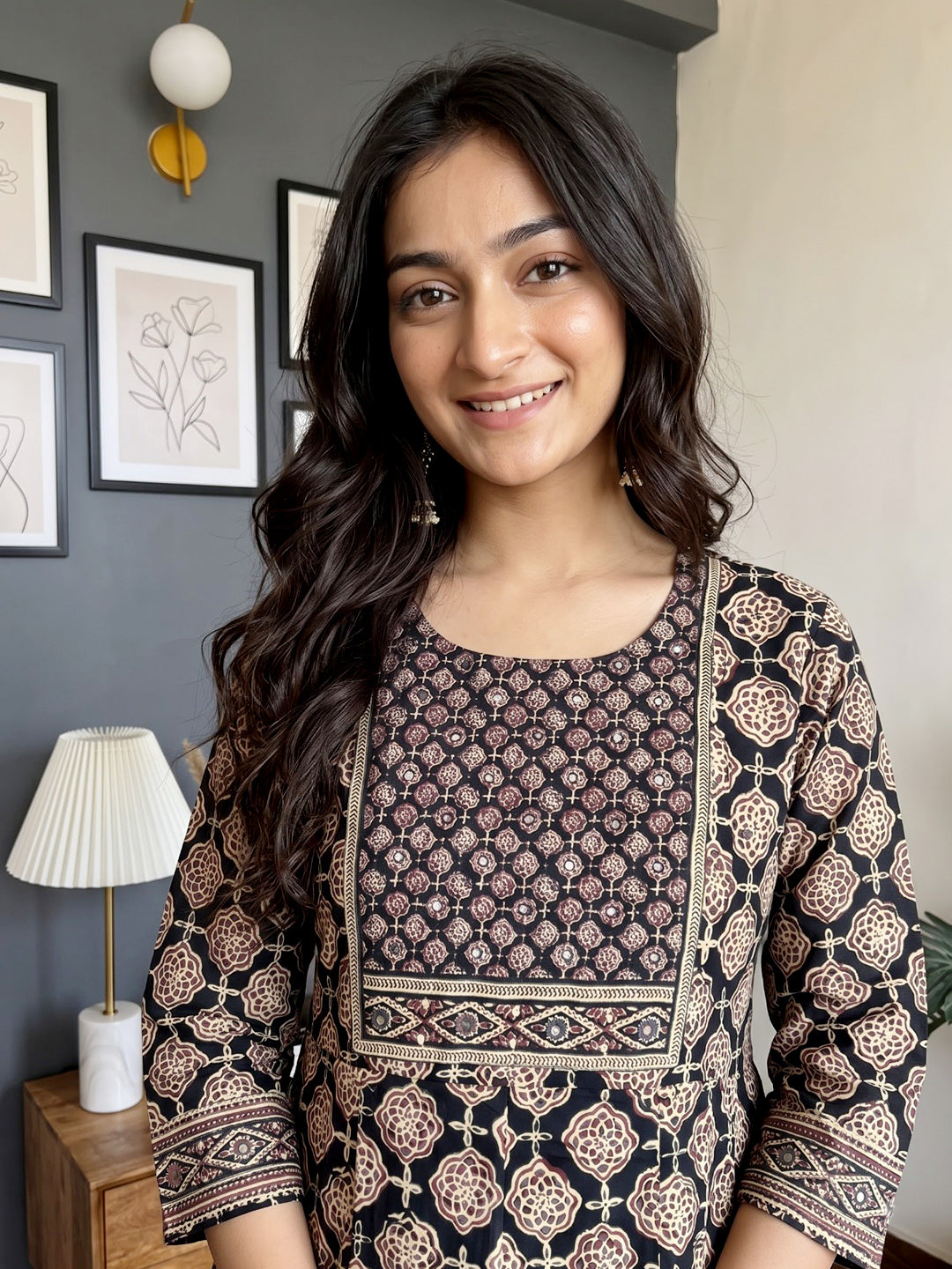 Black Printed Cotton Blend Kurta With Pant &amp; Dupatta