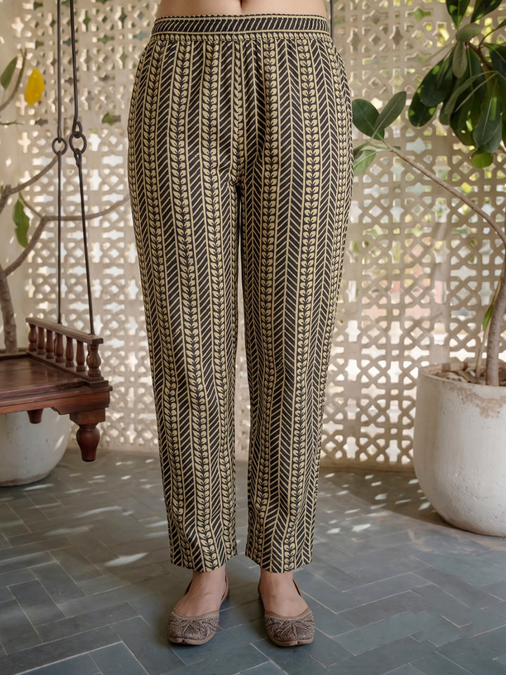 Black Printed Cotton Blend Kurta With Pant &amp; Dupatta