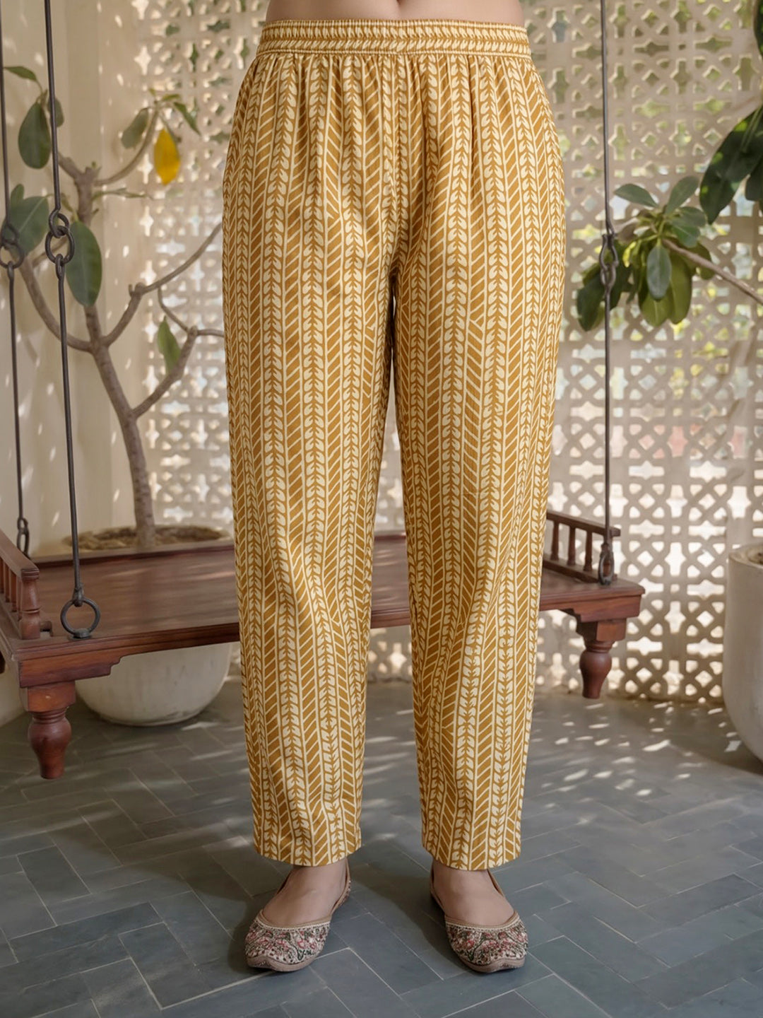 Yellow Printed Cotton Blend Kurta With Pant &amp; Dupatta
