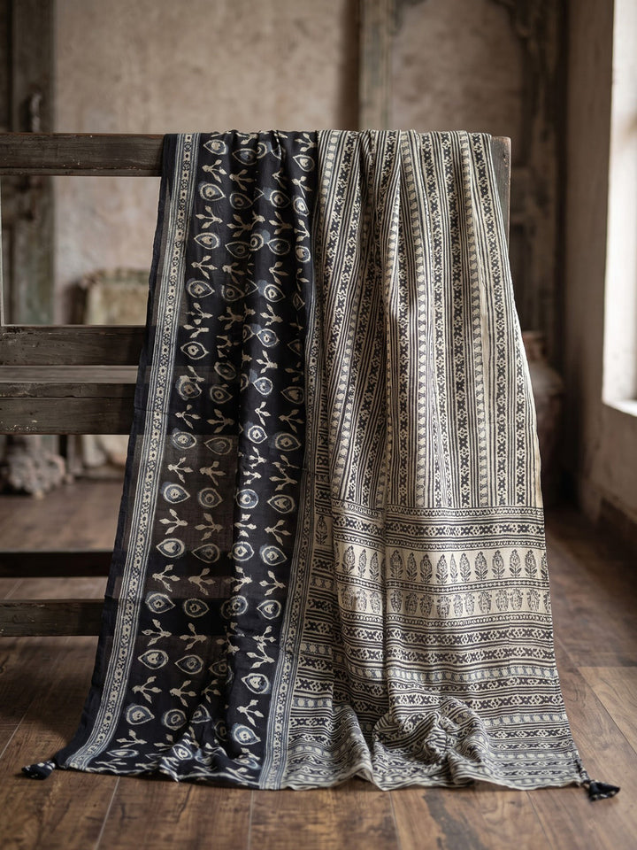 Navy Blue Printed Cotton Blend Kurta With Pant &amp; Dupatta