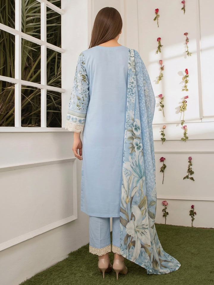 Blue Lt Embroidered Cotton Blend Kurta With Pant &amp; Dupatta