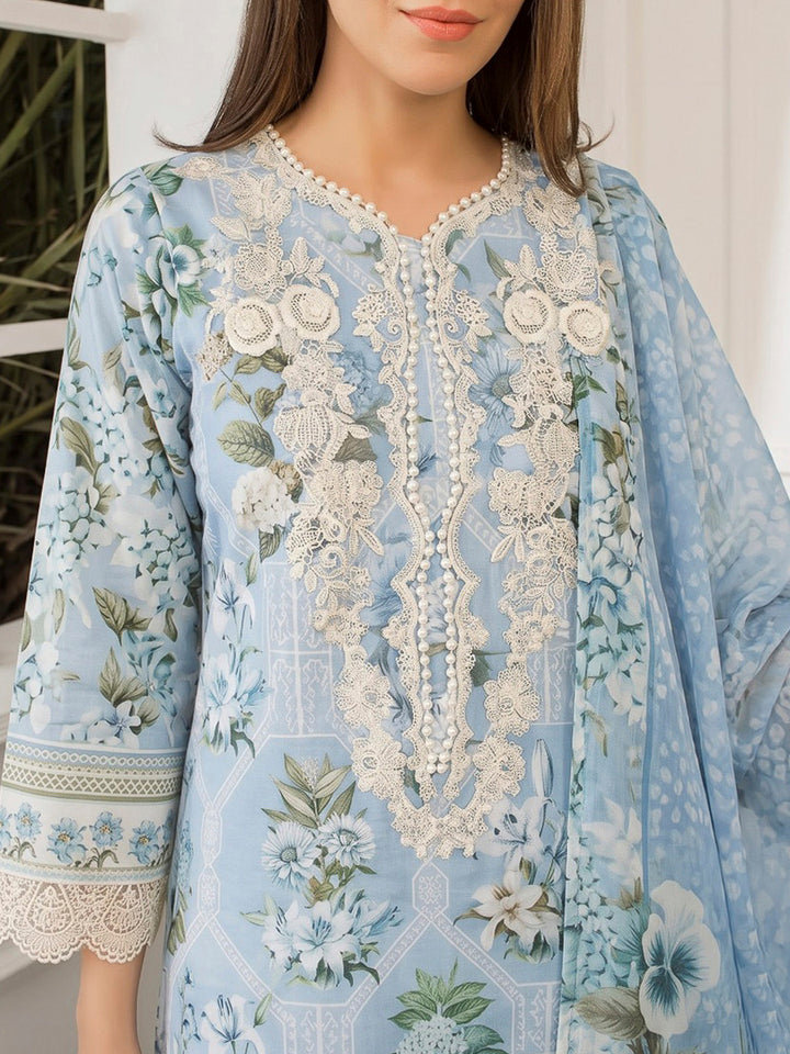 Blue Lt Embroidered Cotton Blend Kurta With Pant &amp; Dupatta