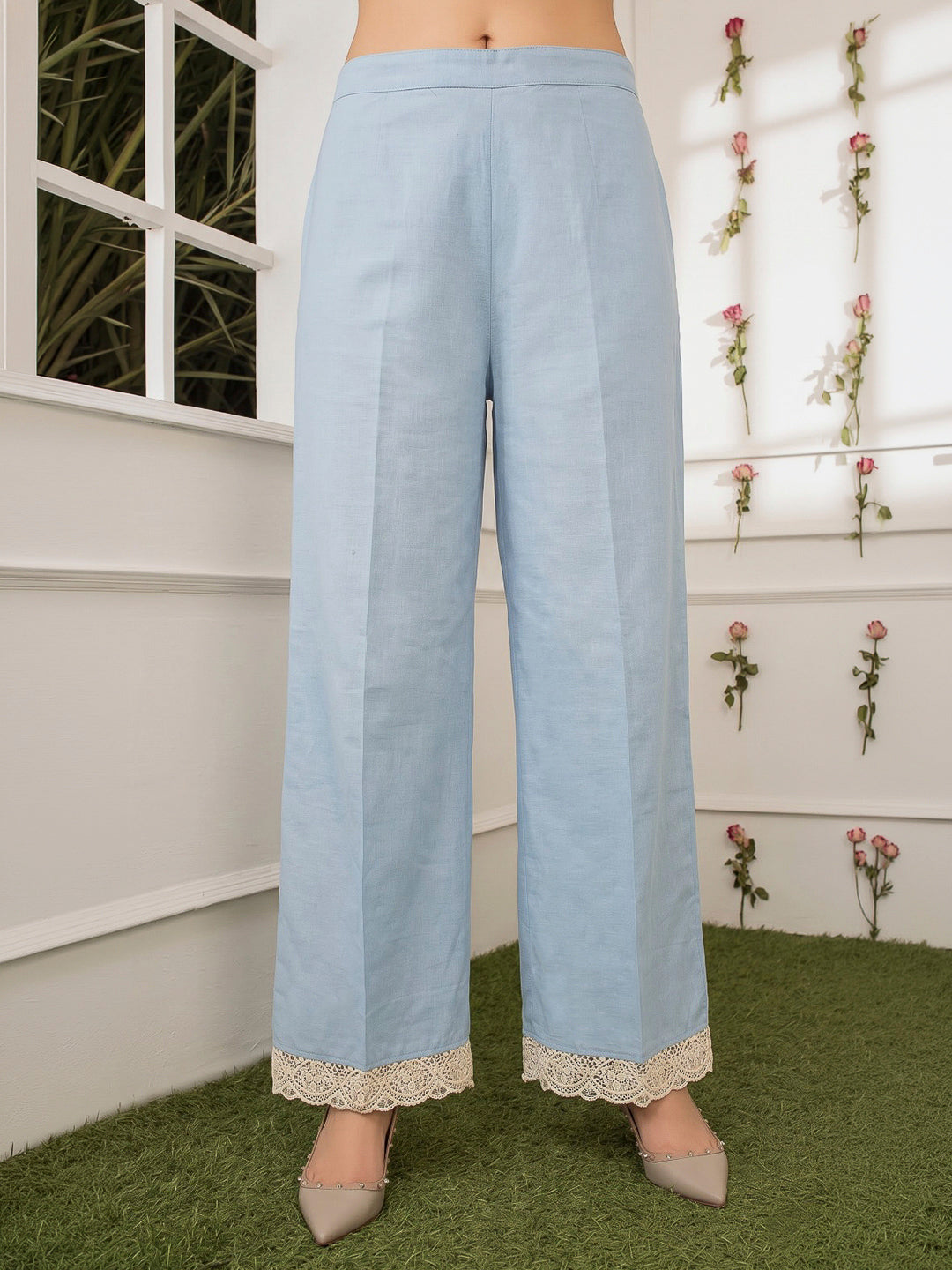 Blue Lt Embroidered Cotton Blend Kurta With Pant &amp; Dupatta