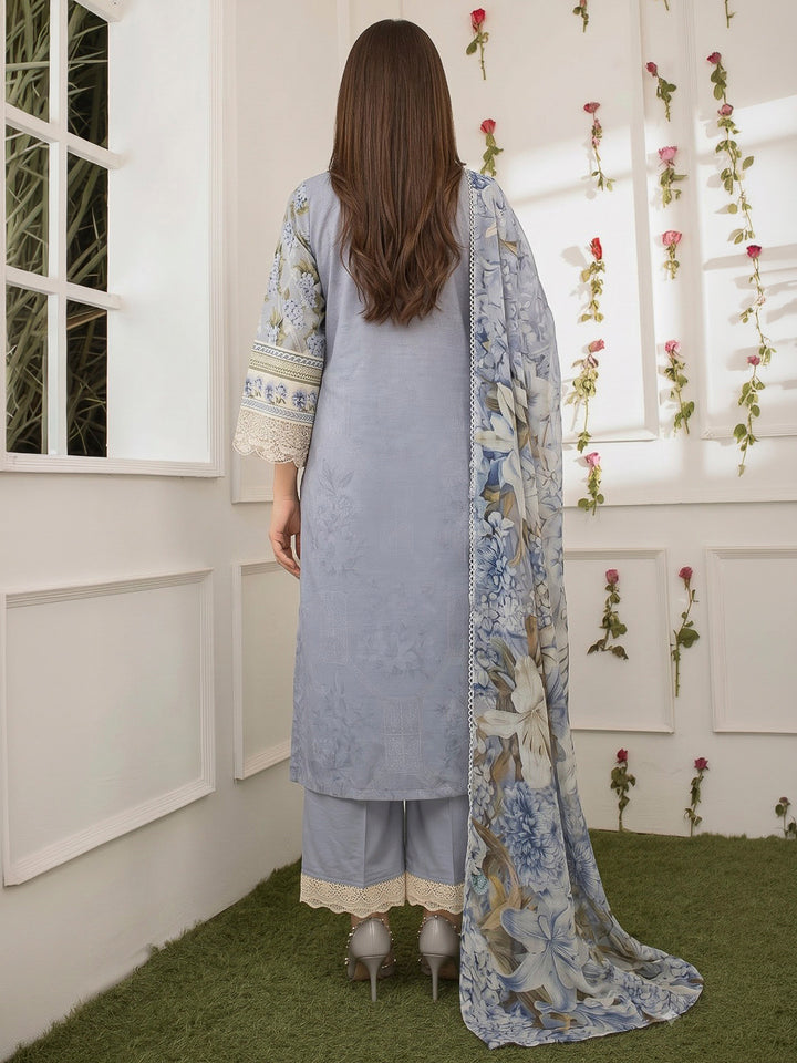 Blue Embroidered Cotton Blend Kurta With Pant &amp; Dupatta