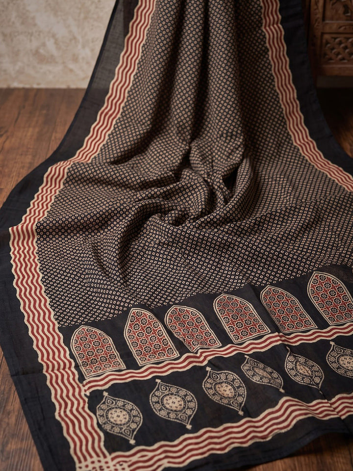 Black Printed Cotton Blend Kurta With Pant &amp; Dupatta