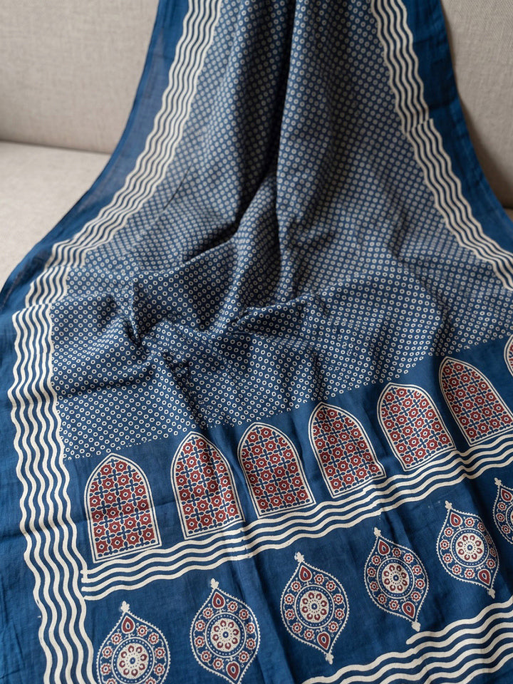 Blue Printed Cotton Blend Kurta With Pant &amp; Dupatta