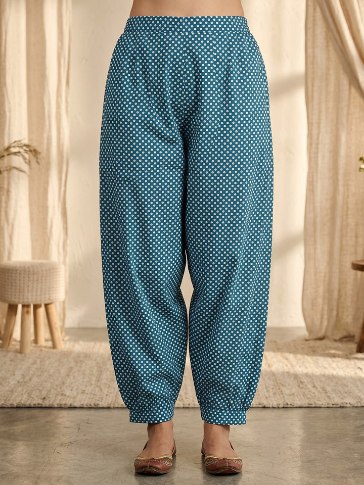Blue Printed Cotton Blend Kurta With Pant &amp; Dupatta