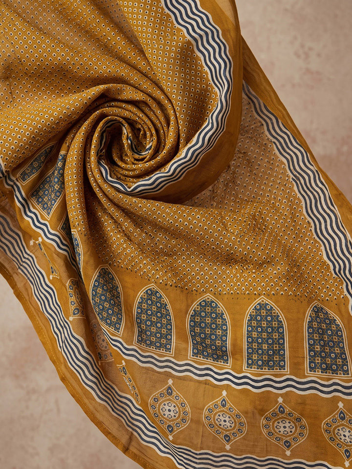 Yellow Printed Cotton Blend Kurta With Pant &amp; Dupatta