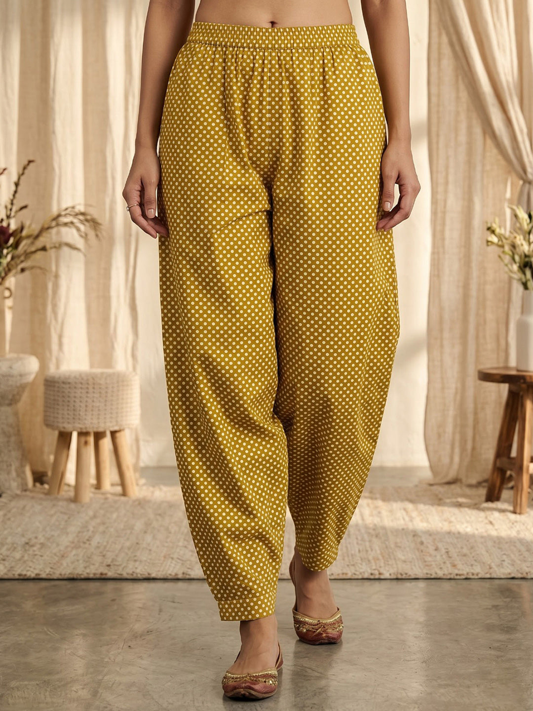 Yellow Printed Cotton Blend Kurta With Pant &amp; Dupatta