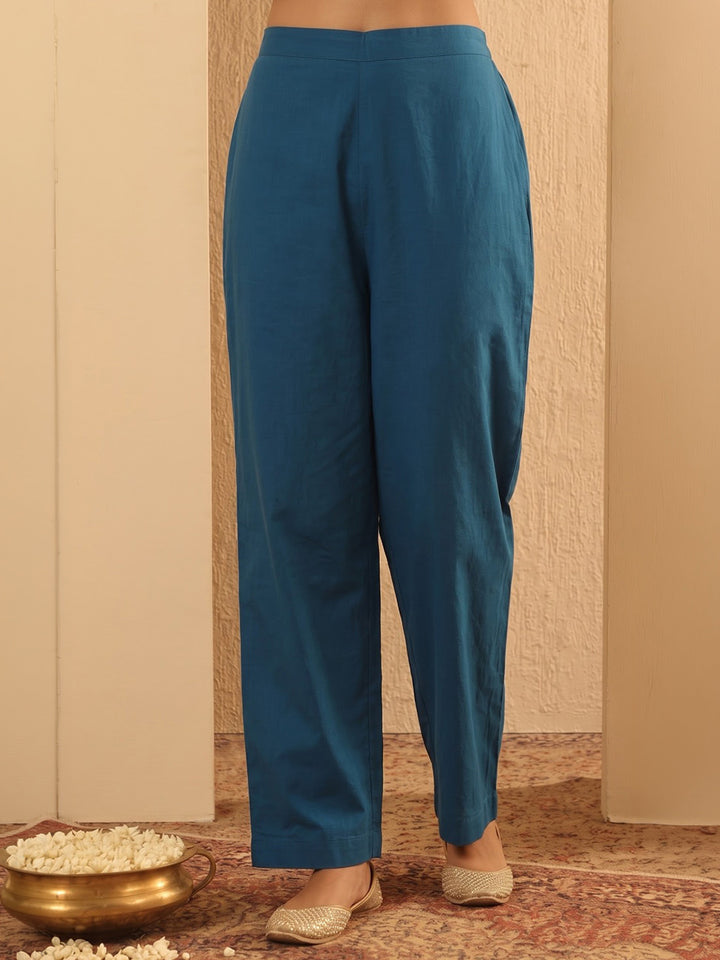 Blue Embroidered Cotton Blend Kurta With Pant &amp; Dupatta