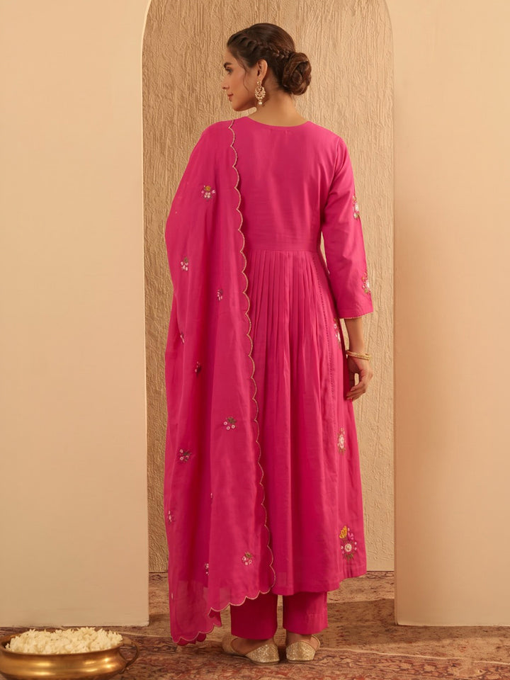 Rani Embroidered Cotton Blend Kurta With Pant &amp; Dupatta