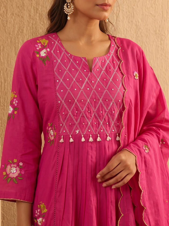 Rani Embroidered Cotton Blend Kurta With Pant &amp; Dupatta