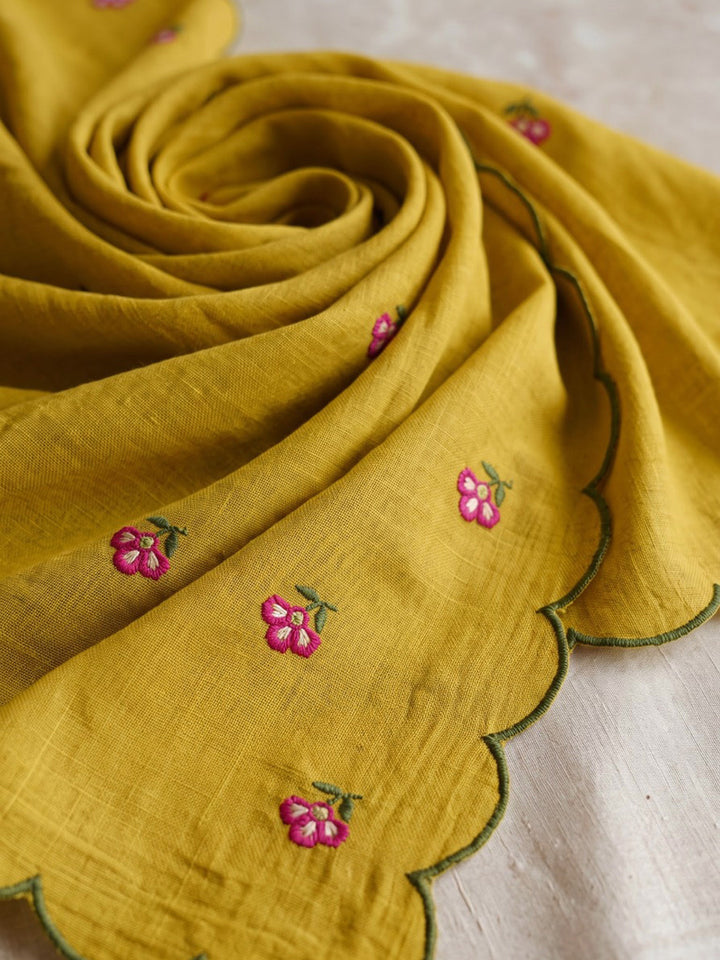 Yellow Embroidered Cotton Blend Kurta With Pant &amp; Dupatta