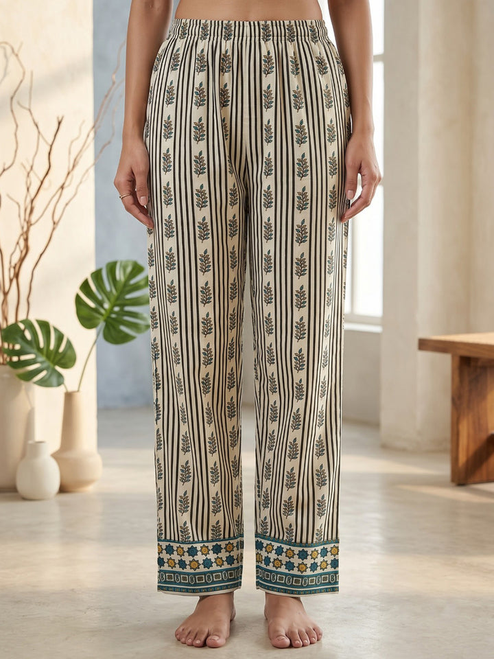 Cream Printed Crepe Kurta Set
