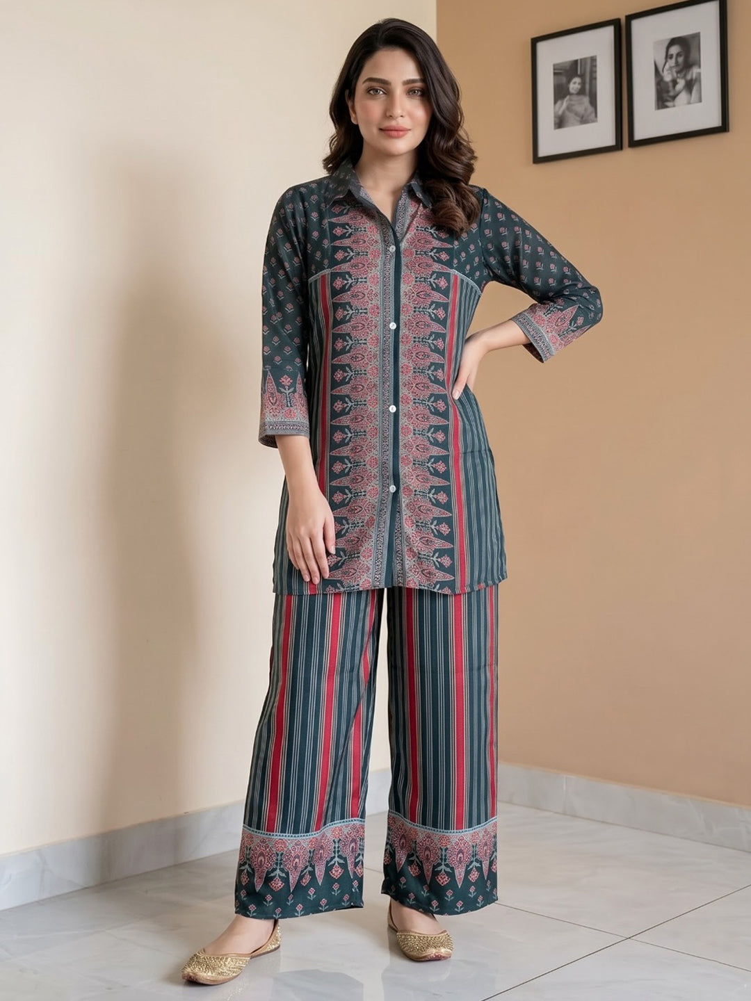 Black Printed Crepe Kurta Set