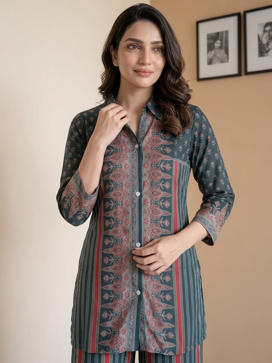 Black Printed Crepe Kurta Set